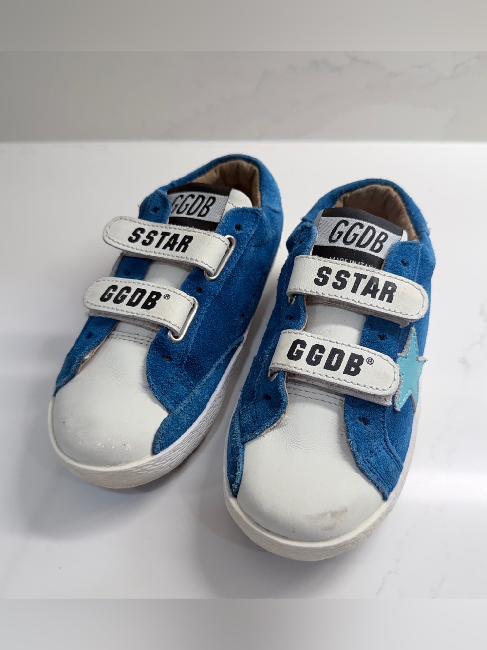 Golden Goose Kids Old School Blue Suede Hook & Loop Sneakers EU 25 US 8.5